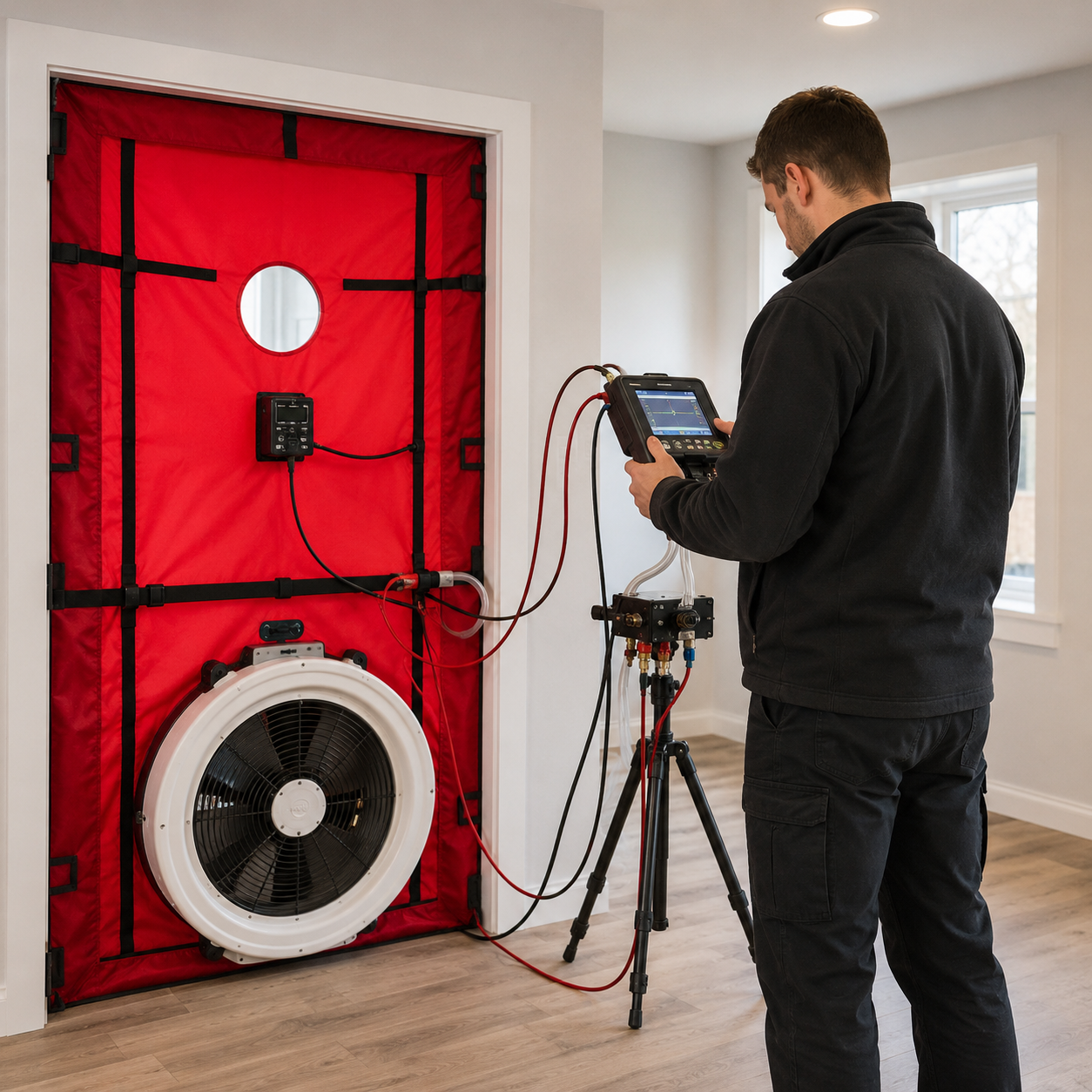 Air tightness testing equipment for new build compliance